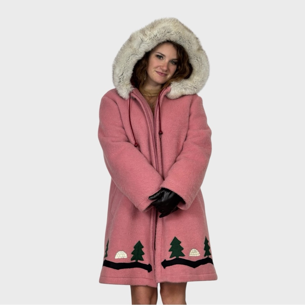 Pink Hooded Inuit Parka with Fur Trim